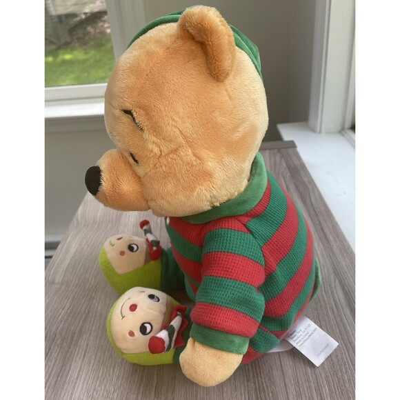 Disney Store Winnie the Pooh Bear Pajamas Red Green Christmas Plush Toy  EUC - Picture 9 of 11